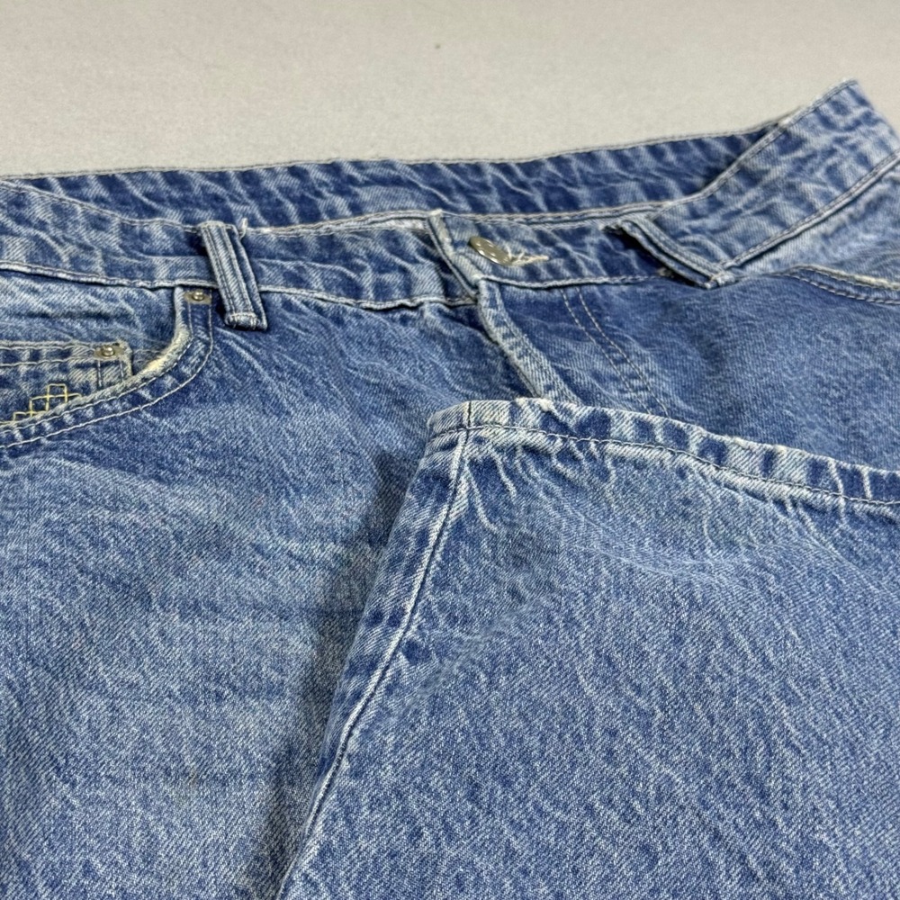Zara Mens Straight Leg Denim Jeans Blue Medium Wash Embroidered Pocket 32